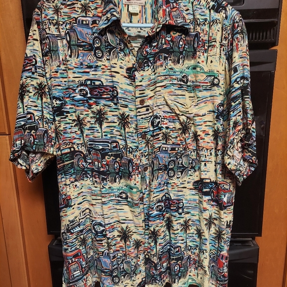 Reyn Spooner ART of Eddy T Rayon Aloha Hawaiiana Cars Shirt.A Favorite Reyn
